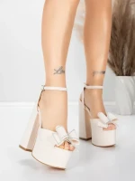 Sandale Dama cu Toc Gros si Platforma 3KV52 Bej | Mei » Reina.Ro