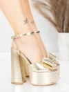 Sandale Dama cu Toc Gros si Platforma 3KV52 Auriu | Mei » Reina.Ro