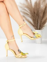 Sandale Dama cu Toc Subtire 5GS62 Galben | Mei » Reina.Ro