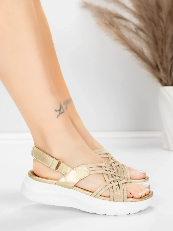 Sandale Dama cu Platforma 5GS67 Auriu | Mei » Reina.Ro
