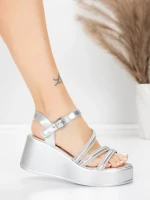 Sandale Dama cu Platforma 5H78 Argintiu | Mei » Reina.Ro