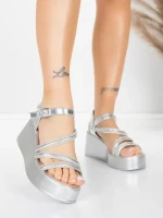 Sandale Dama cu Platforma 5H78 Argintiu | Mei » Reina.Ro