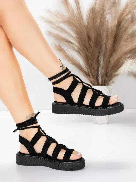 Sandale Dama cu Talpa Joasa 5H79 Negru | Mei » Reina.Ro