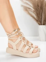 Sandale Dama cu Talpa Joasa 5H79 Bej | Mei » Reina.Ro