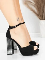 Sandale Dama cu Toc Gros si Platforma 5KV71 Negru | Mei » Reina.Ro