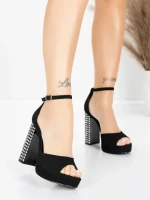 Sandale Dama cu Toc Gros si Platforma 5KV71 Negru | Mei » Reina.Ro