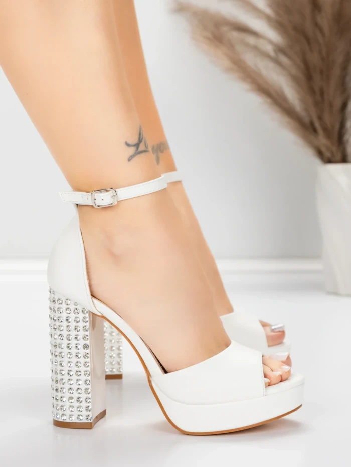 Sandale Dama cu Toc Gros si Platforma 5KV71 Alb | Mei » Reina.Ro