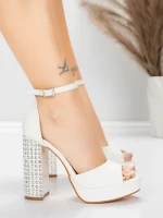 Sandale Dama cu Toc Gros si Platforma 5KV71 Alb | Mei » Reina.Ro