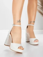 Sandale Dama cu Toc Gros si Platforma 5KV71 Alb | Mei » Reina.Ro