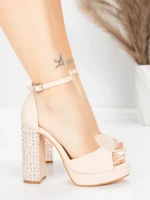 Sandale Dama cu Toc Gros si Platforma 5KV71 Bej | Mei » Reina.Ro