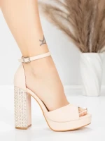 Sandale Dama cu Toc Gros si Platforma 5KV71 Bej | Mei » Reina.Ro