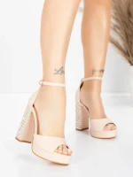 Sandale Dama cu Toc Gros si Platforma 5KV71 Bej | Mei » Reina.Ro