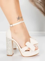 Sandale Dama cu Toc Gros si Platforma 5KV72 Bej | Mei » Reina.Ro