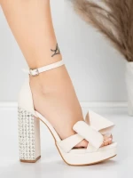 Sandale Dama cu Toc Gros si Platforma 5KV72 Bej | Mei » Reina.Ro