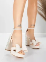 Sandale Dama cu Toc Gros si Platforma 5KV72 Bej | Mei » Reina.Ro