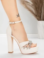 Sandale Dama cu Toc Gros si Platforma 5KV73 Bej | Mei » Reina.Ro