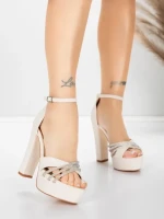 Sandale Dama cu Toc Gros si Platforma 5KV73 Bej | Mei » Reina.Ro