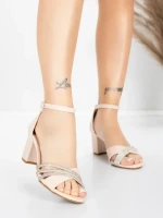 Sandale Dama cu Toc Gros 5LO8 Bej deschis | Mei » Reina.Ro