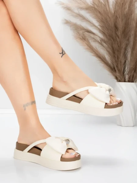 Papuci Dama cu Talpa Joasa TP637-1 Crem | Formazione » Reina.Ro