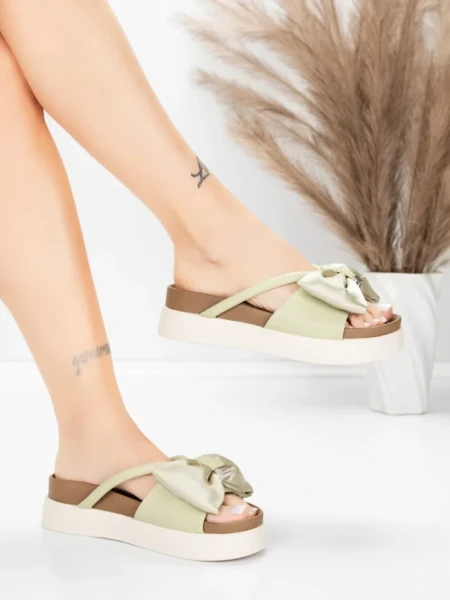 Papuci Dama cu Talpa Joasa TP637-1 Verde | Formazione » Reina.Ro