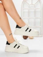 Pantofi Sport Dama din piele naturala P58023 WHITE-BLACK | BERLINER