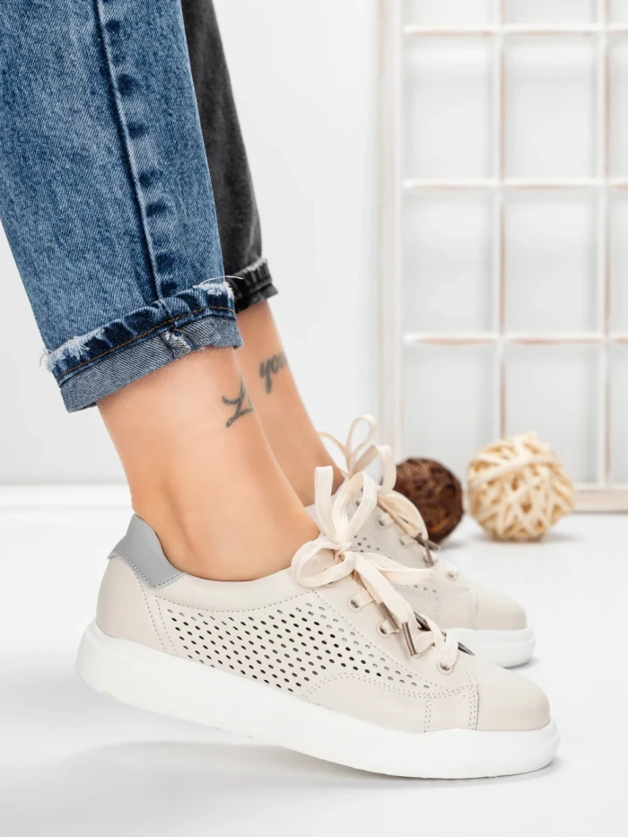 Pantofi Casual Dama din piele naturala KD87981 CREAM | BERLINER