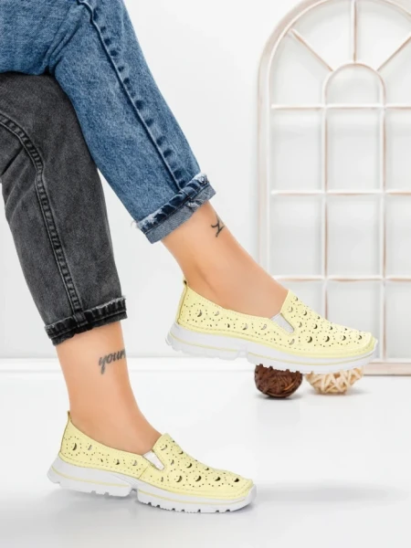 Balerini Dama din piele naturala K242-4 YELLOW | GALLOP