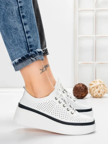 Pantofi Casual Dama din piele naturala K244-1 WHITE | GALLOP