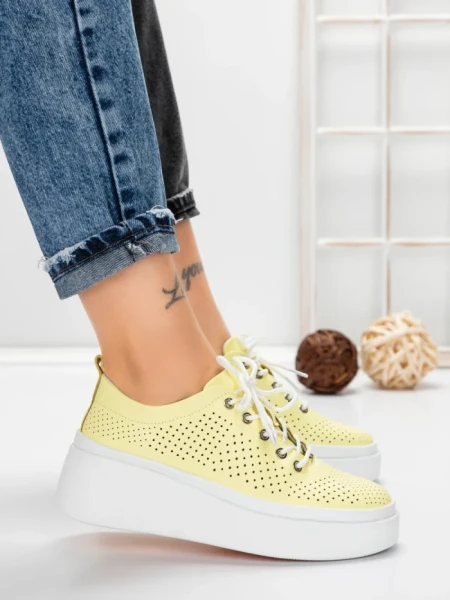 Pantofi Casual Dama din piele naturala K244-1 YELLOW | GALLOP