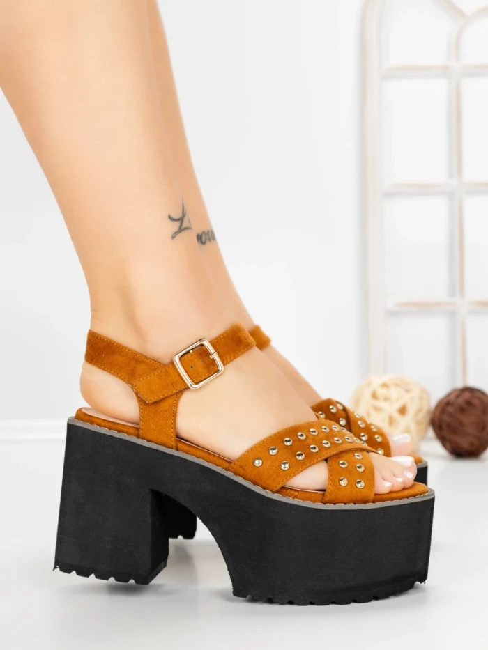 Sandale Dama cu Toc Gros si Platforma 20059CA CAMEL | STEPS HIGHER