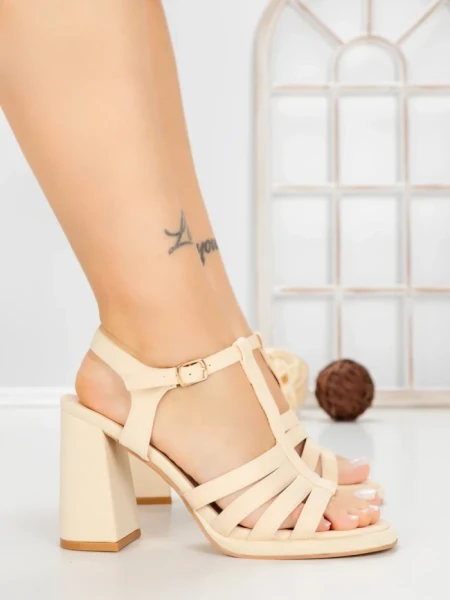Sandale Dama cu Toc Gros G2433 BEIGE | FESTISIMO