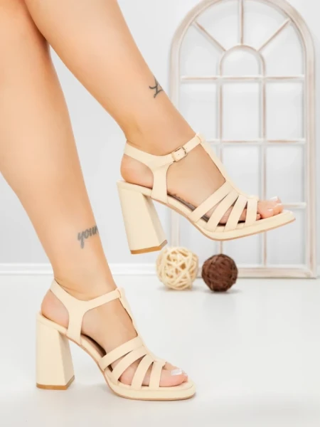 Sandale Dama cu Toc Gros G2433 BEIGE | FESTISIMO