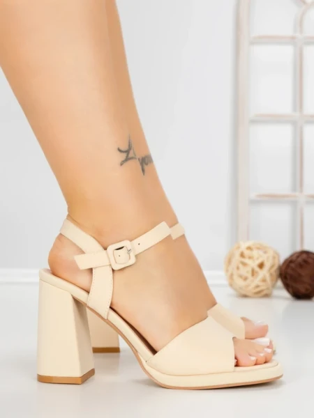 Sandale Dama cu Toc Gros G2432 BEIGE | FESTISIMO