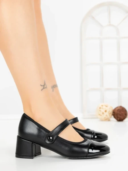 Pantofi cu Toc Gros VJ01-3 BLACK | CINK ME