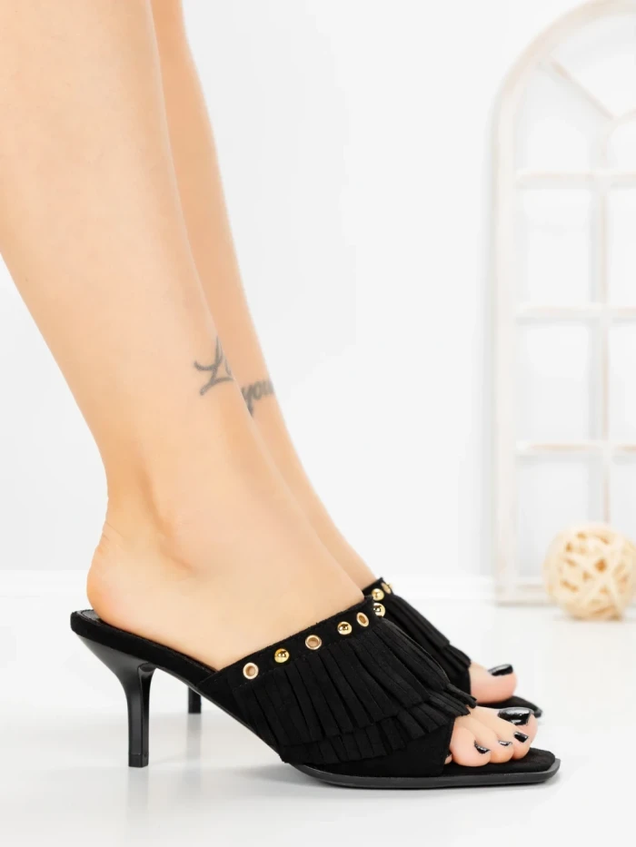 Papuci Dama cu Toc Subtire L6-95-1 BLACK | ABLOOM