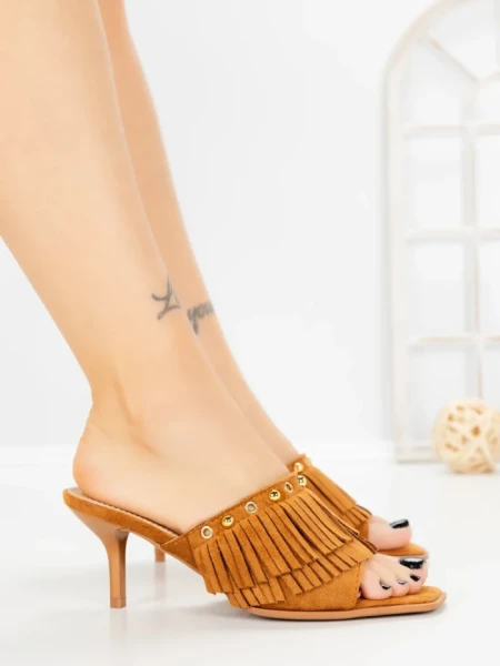 Papuci Dama cu Toc Subtire L6-95-3 CAMEL | ABLOOM