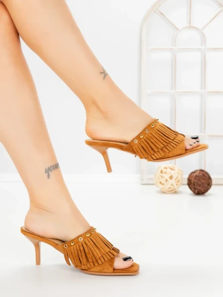 Papuci Dama cu Toc Subtire L6-95-3 CAMEL | ABLOOM