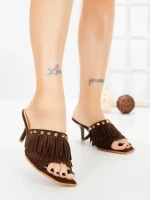 Papuci Dama cu Toc Subtire L6-95-4 BROWN | ABLOOM