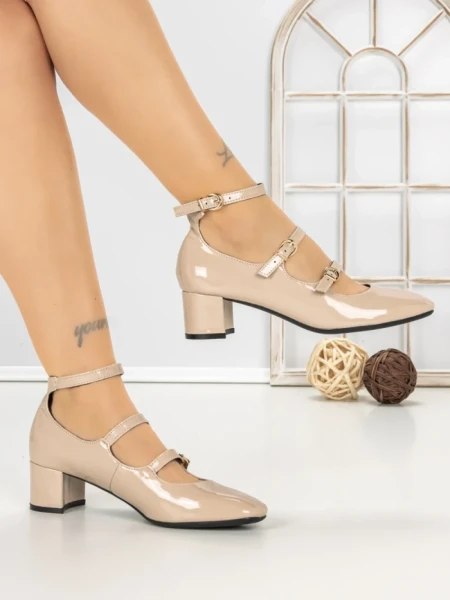 Pantofi cu Toc Gros H003 BEIGE | L.DAY