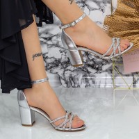 Sandale Dama cu Toc gros 2RG11 Argintiu Mei