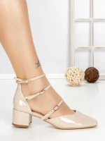 Pantofi cu Toc Gros S-3249 BEIGE | BUONAROTTI