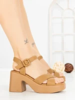 Sandale Dama cu Toc Gros si Platforma A68350 CAMEL | ANDERINA