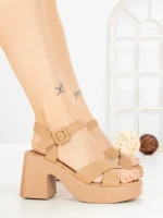 Sandale Dama cu Toc Gros si Platforma A68350 KHAKI | ANDERINA