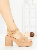 Sandale Dama cu Toc Gros si Platforma A68350 KHAKI | ANDERINA