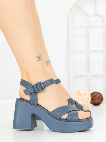 Sandale Dama cu Toc Gros si Platforma A68350 BLUE | ANDERINA