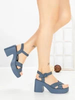 Sandale Dama cu Toc Gros si Platforma A68350 BLUE | ANDERINA