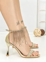 Sandale Dama cu Toc Subtire J-205 GOLD | CHERIE