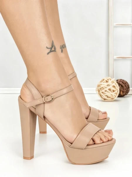 Sandale Dama cu Toc Gros si Platforma J-212 NUDE | CHERIE