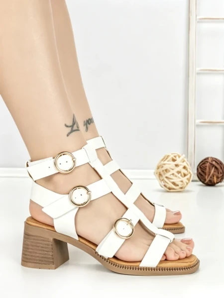Sandale Dama cu Toc Gros FD-68 WHITE | STEPHAN