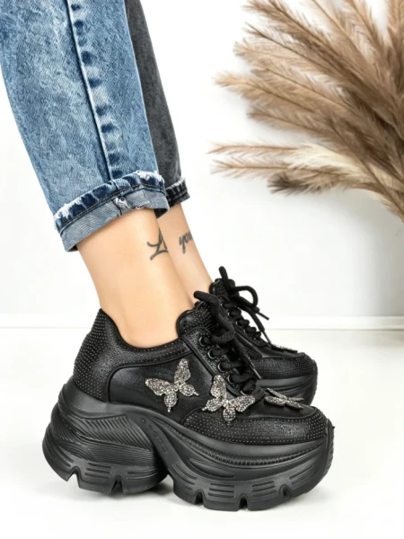 Pantofi Sport Dama cu Platforma 3617 BLACK | MEI